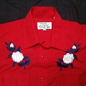 Vintage Silver Spur White Roses Embroidered Western Button Shirt